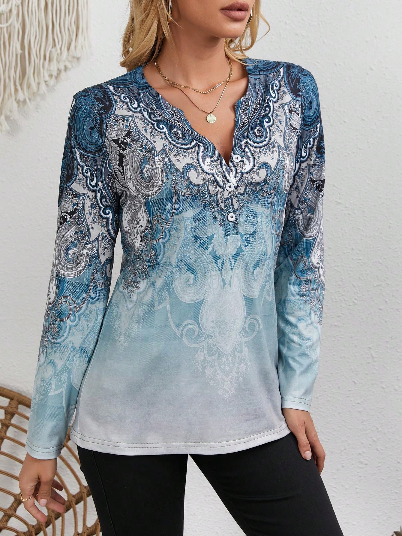 Ethnic Fashion Style - Women's Ethnic-Style Top: Vintage Print, Long