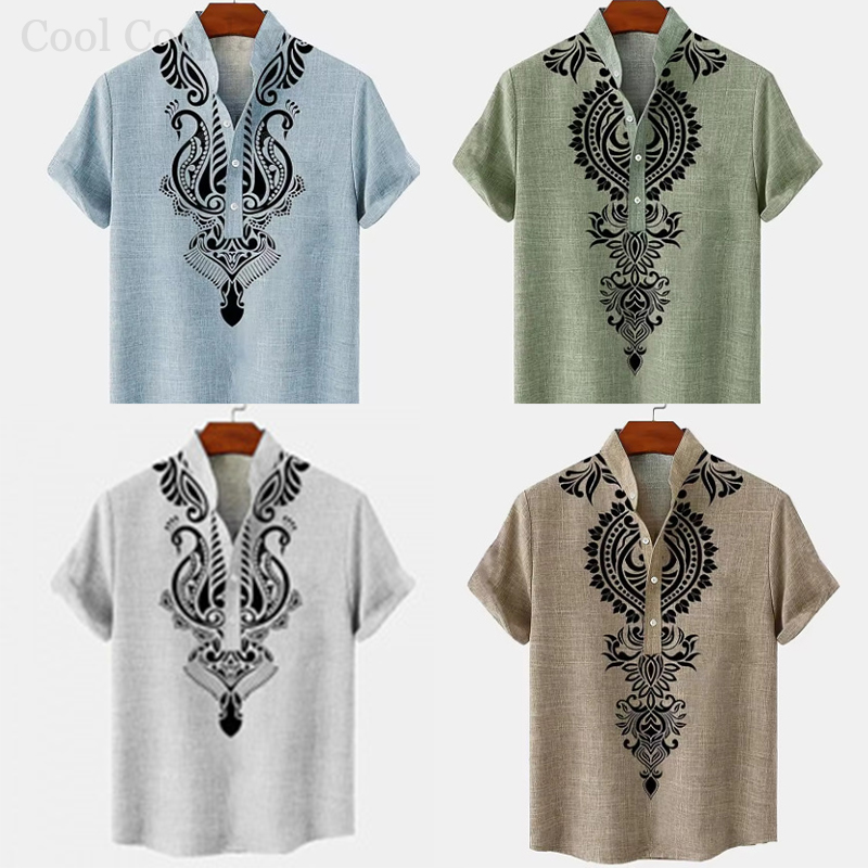 Male Retro Tops Henley Shirt M - Ethnic Fashion Style recension och pris