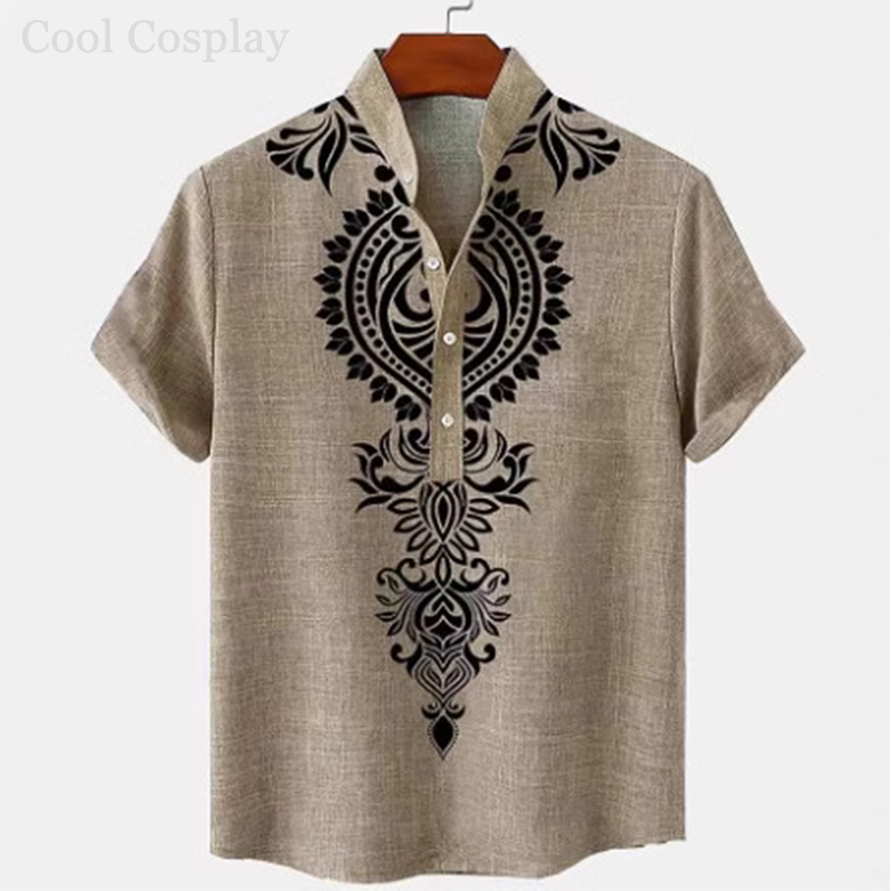 Male Retro Tops Henley Shirt M - Ethnic Fashion Style recension och pris