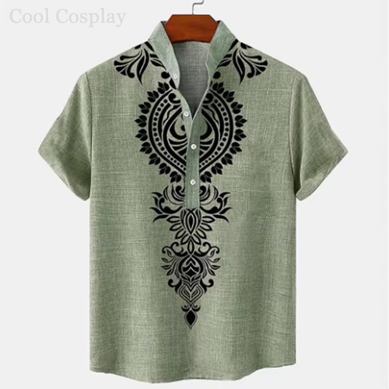 Male Retro Tops Henley Shirt M - Ethnic Fashion Style recension och pris
