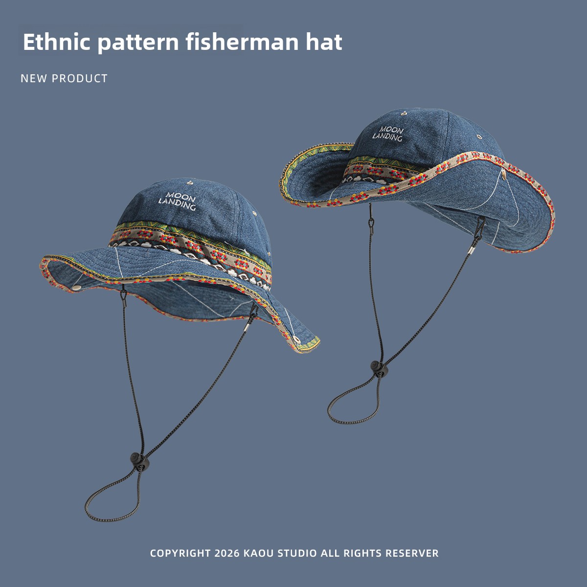 Bohemian Denim Bucket Hat for  - Ethnic Fashion Photography recension och pris