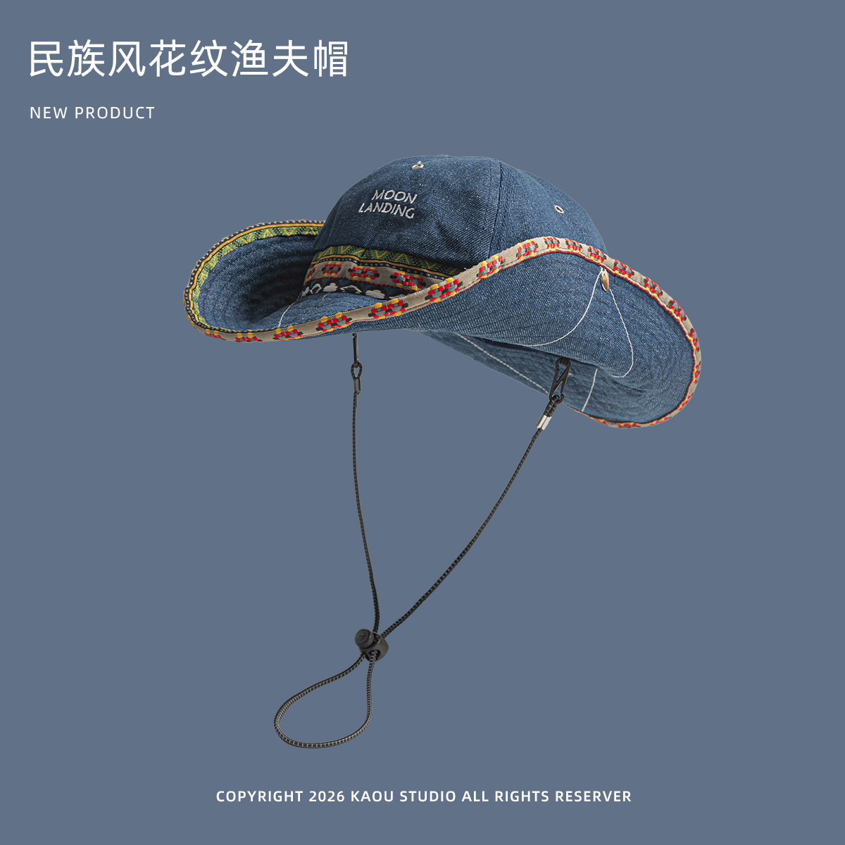Bohemian Denim Bucket Hat for  - Ethnic Fashion Photography recension och pris