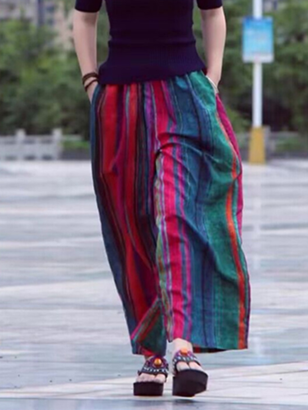 Summer Casual Artistic Wide Le - Ethnic Fashion Style recension och pris