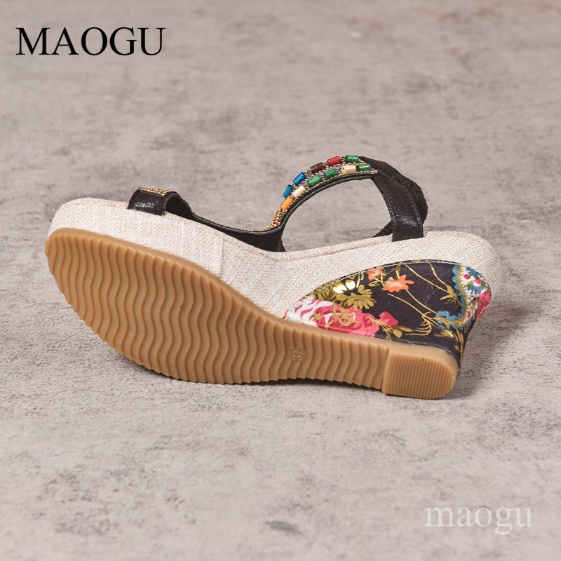 Boho Beaded Floral Wedge Sanda - Ethnic Fashion For Women recension och pris