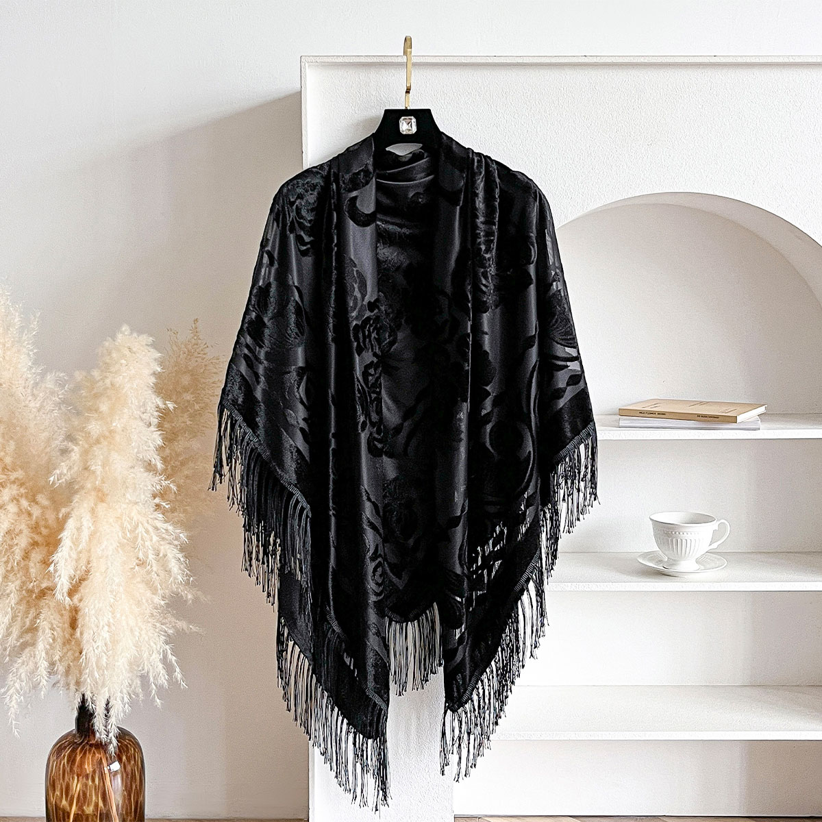 Retro Velvet Tassel Scarf Flor - Winter Ethnic Fashion For Women recension och pris
