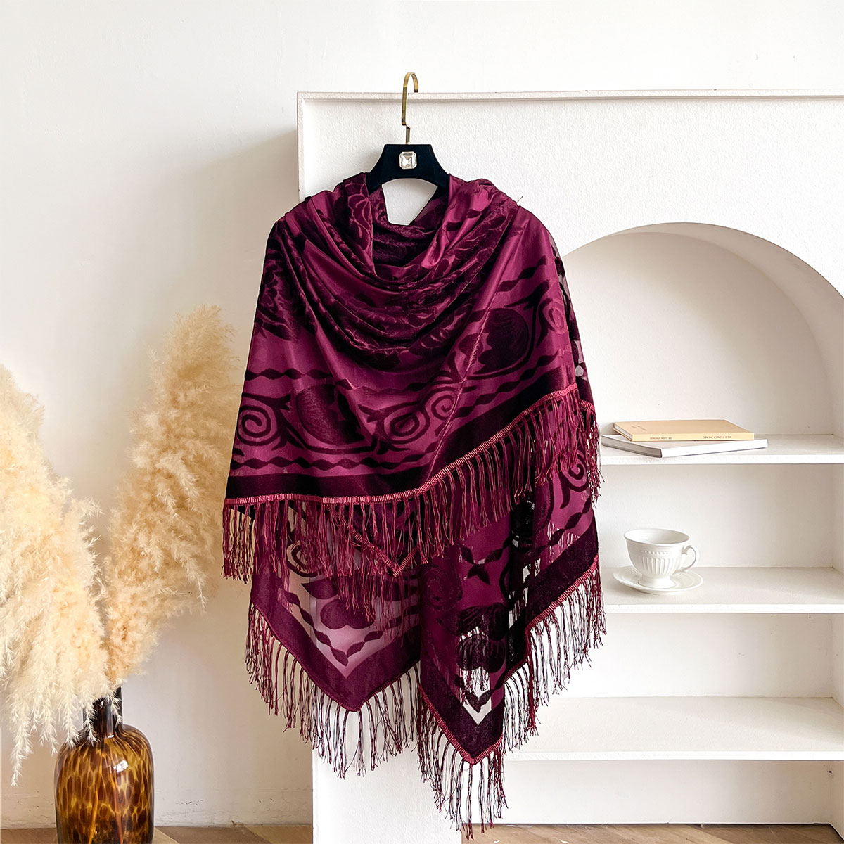Retro Velvet Tassel Scarf Flor - Winter Ethnic Fashion For Women recension och pris