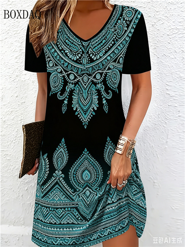 Vintage Ethnic 3D Printed Dres - New Ethnic Fashion recension och pris