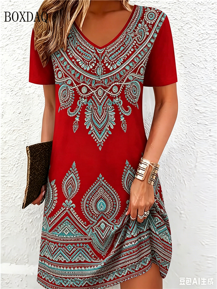 Vintage Ethnic 3D Printed Dres - New Ethnic Fashion recension och pris